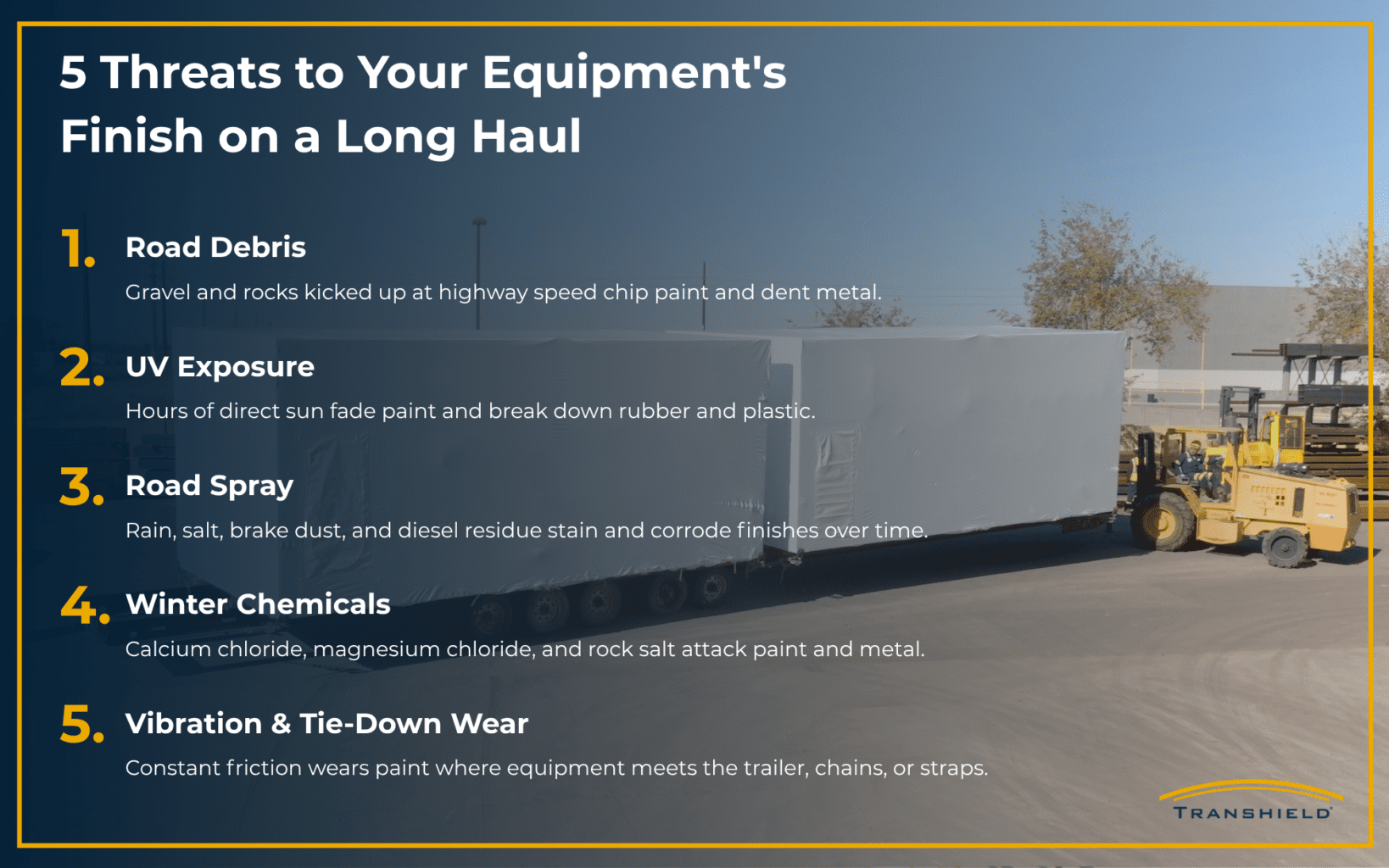 5 Threats to Your Equipment's Finish on a Long Haul Infographic